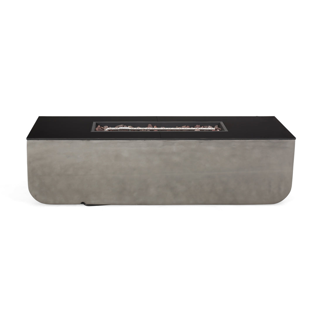 56" Outdoor Patio Concrete Fire Table, Rectangle Gas Burning Fire Pit 50, 000 Btu, Light Grey Black Top Tank Cover Not Included Black Gray Magnesium Oxide