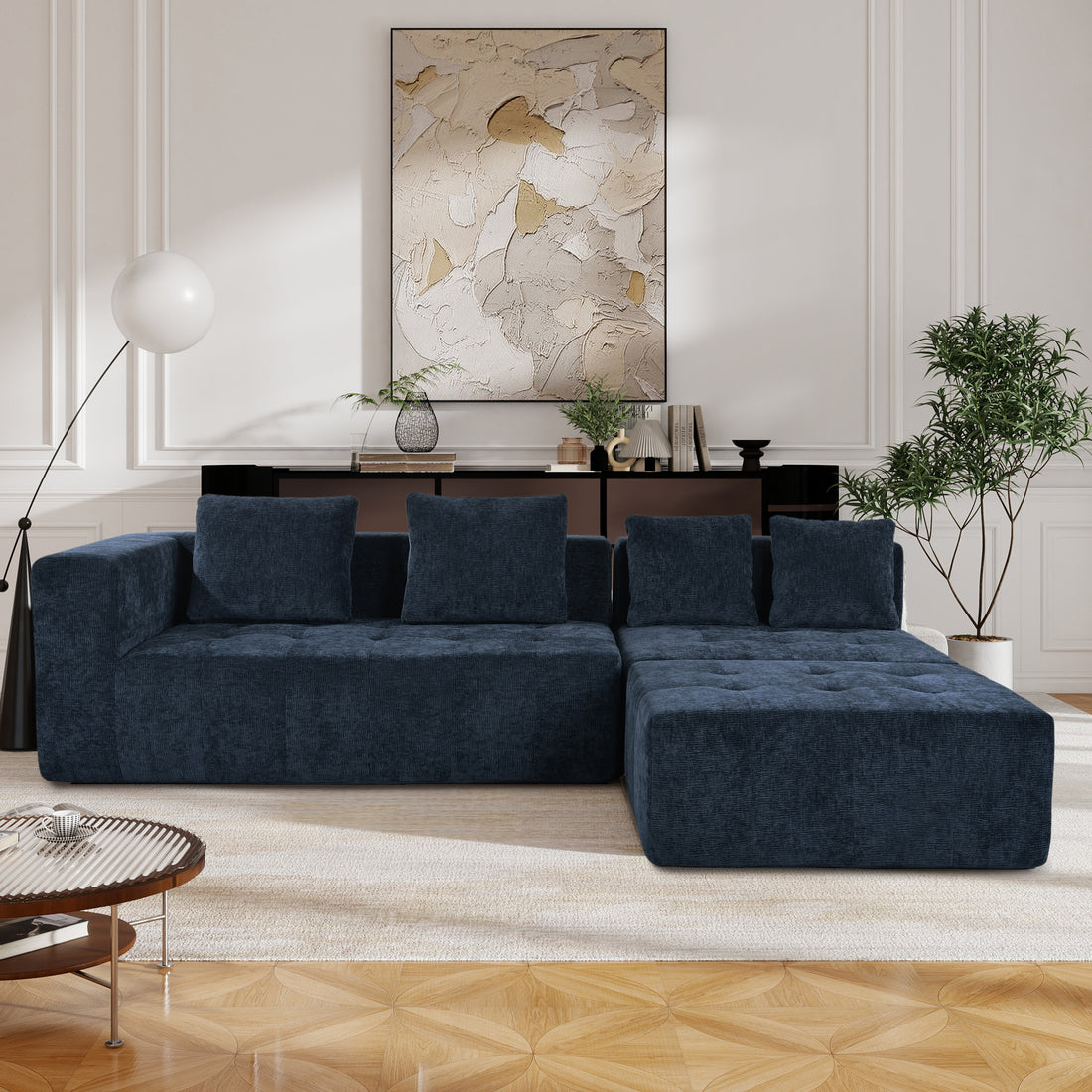 Modern Large Removable Modular Sofa, 3 Piece Set With Free Combination, Includes 4 Cushions, Ideal For Living Room, Bedroom, Apartment Dark Blue Polyester 3 Seat