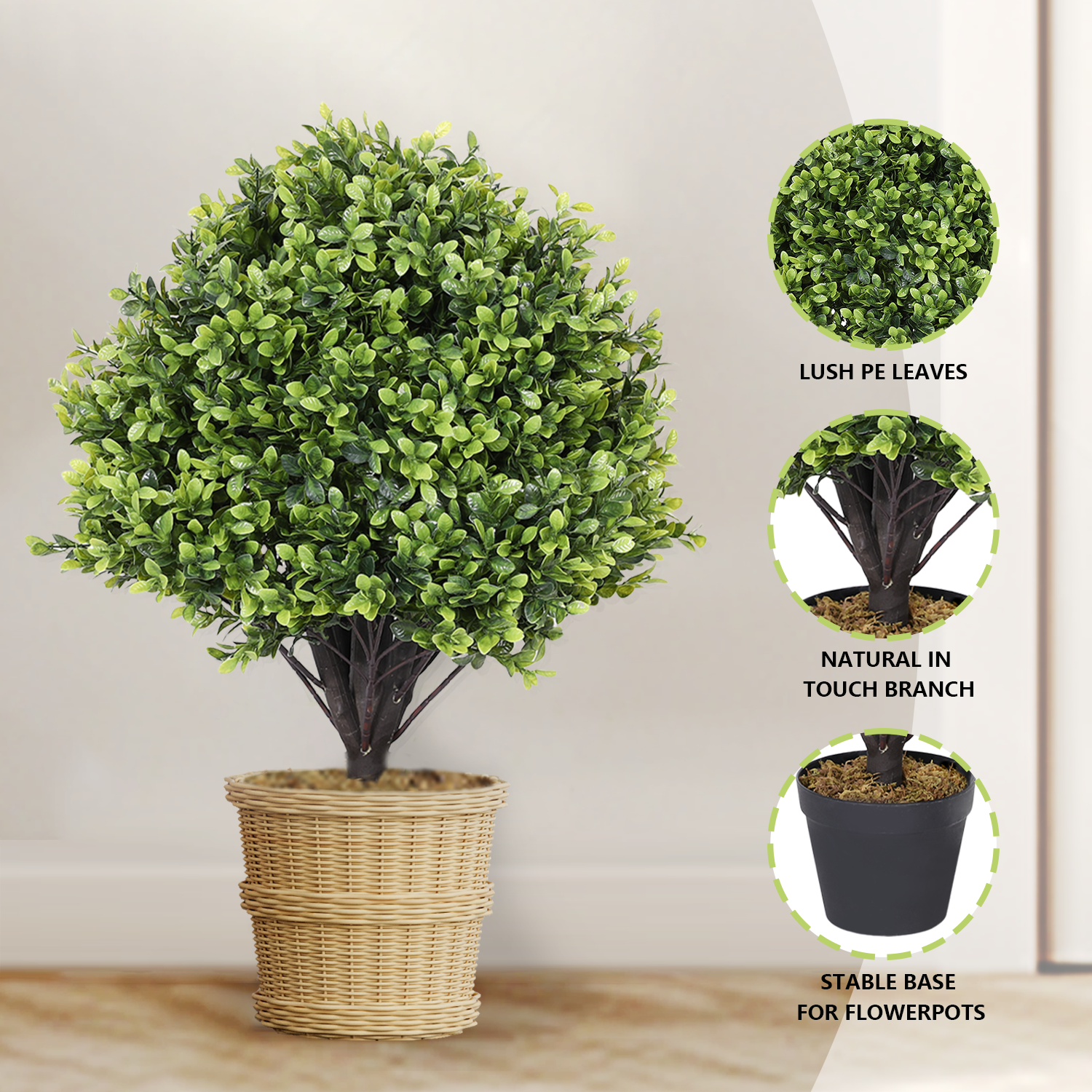 High Quality Decoration Topiary Plants Artificial Tree Green Artificial Tree Three Branches Of Mwort Green Plastic