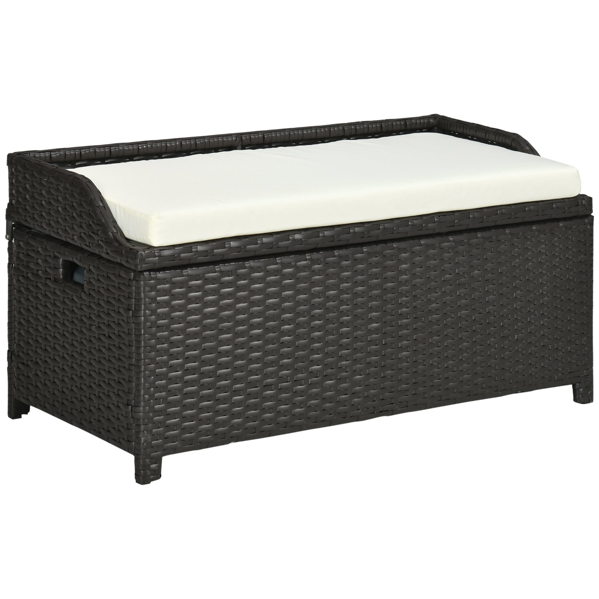 Outsunny Outdoor Wicker Storage Bench Deck Box, Pe Rattan Patio Furniture Pool Container Storage Bin With Interior Waterproof Bag And Comfortable Cushion, Cream White Cream White Aluminum
