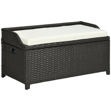 Outsunny Outdoor Wicker Storage Bench Deck Box, Pe Rattan Patio Furniture Pool Container Storage Bin With Interior Waterproof Bag And Comfortable Cushion, Cream White Cream White Aluminum