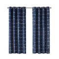 Total Blackout Metallic Print Grommet Top Curtain Panel Only 1 Pc Panel Navy Silver Polyester