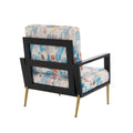 Retro Low Back Floral Print Velvet Accent Armchair With Gold Metal Legs & Rubberwood Frame, Wide Armrest Mid Century Lounge Chair With Pillow Back, Sofa Chair For Living Room & Balcony, Blue Floral