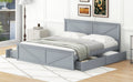 King Size Wooden Platform Bed With Four Storage Drawers And Support Legs, Gray King Gray Pine