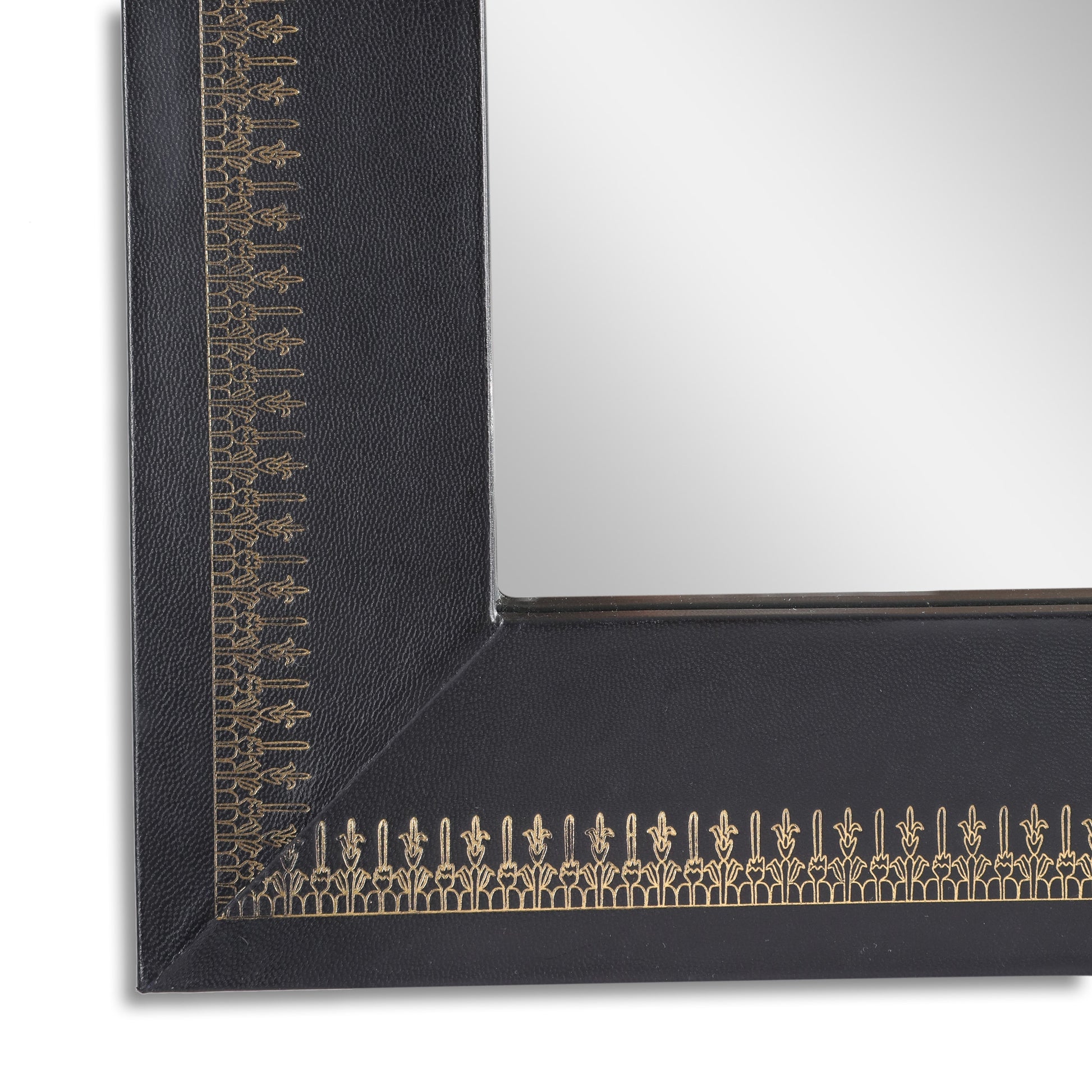 Wall Black Mirror With Golden Embossing Tc Goat Leather Black Gold Mdf