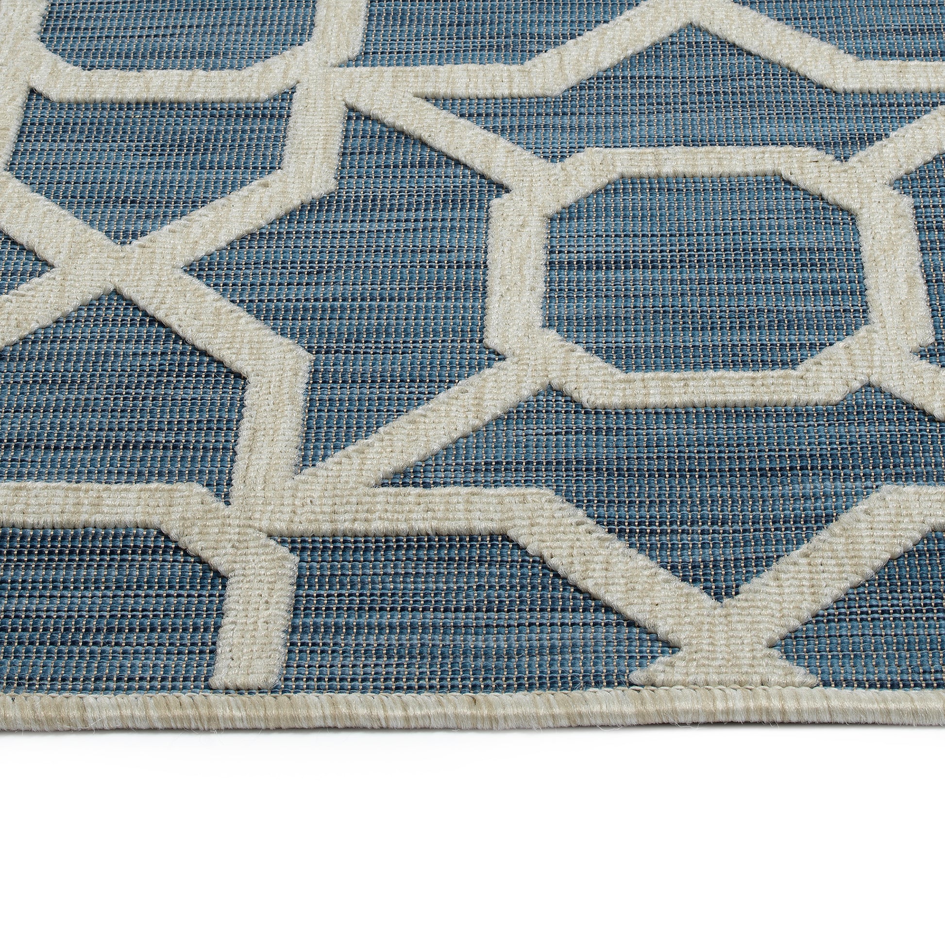 Contemporary, Transitional, Geometric, Textured, High Low Cut & Loop 5'3" X 7'6" Rectangle Area Rug Blue Polypropylene