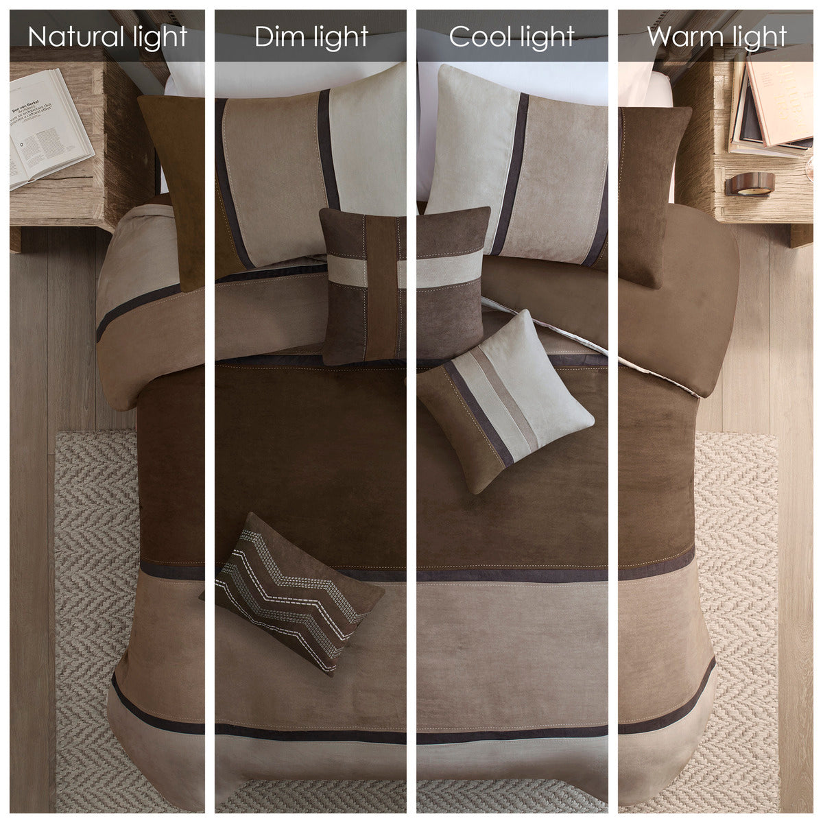 7 Piece Faux Suede Comforter Set Brown Queen Queen Brown Polyester