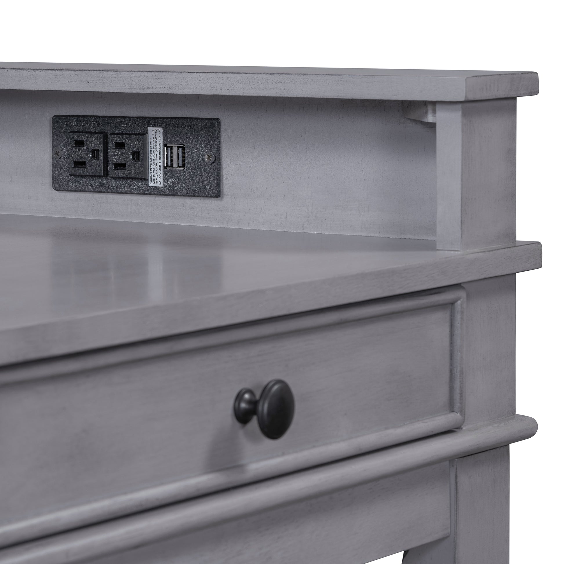 4 Piece Dining Table Set For 3, Retro Kitchen Table And Chairs Set With 3 Storage Drawers, Ideal For Small Spaces Gray Gray Mdf,Rubber Wood