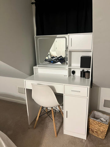 Vanity Desk With Mirror And Led Light Strip,Dressing Table With Large Drawer, 3 Level Storage Dresser & 3 Lighting Modes Adjustable Brightness, Suitable For Bedroom White White Particle Board