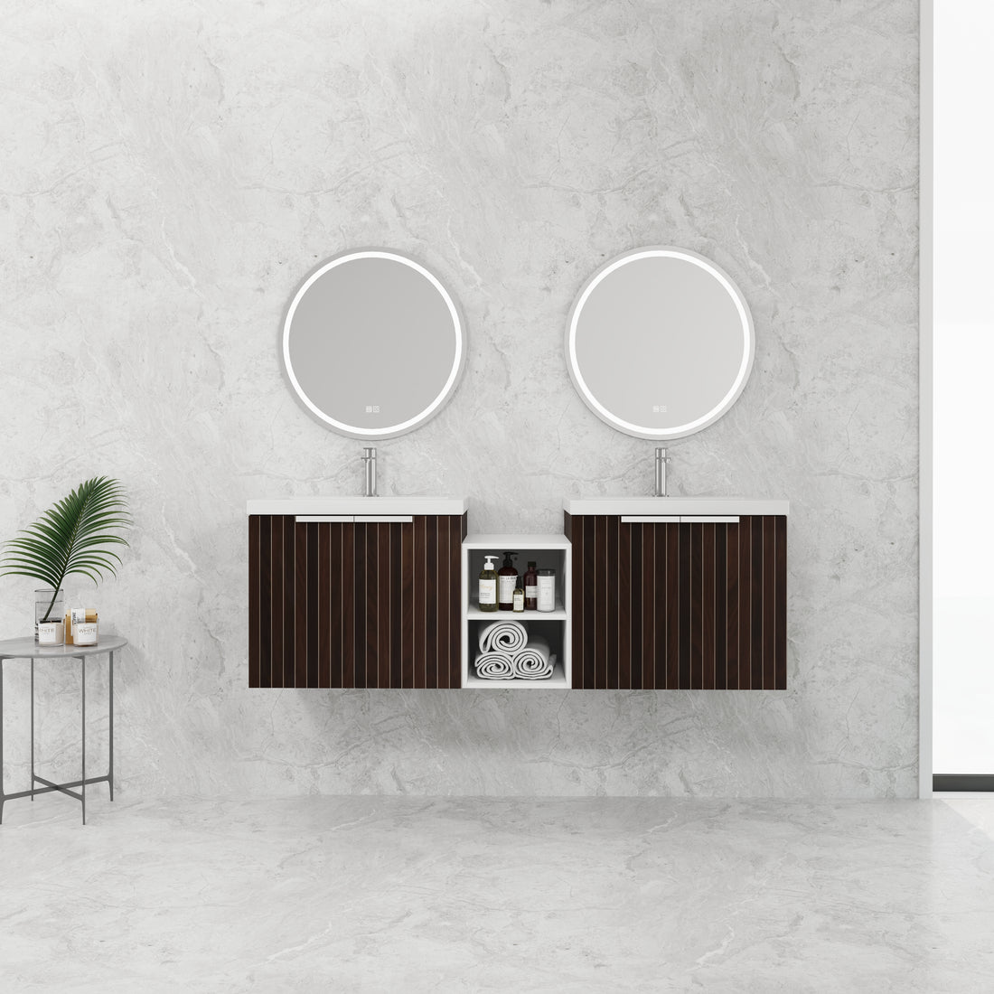 60 Inch Soft Close Doors Bathroom Vanity With Sink, A Small Storage Shelves, 24" And 12" Combination Cabinet, Kd Packing Silver Brown Stripe Bathroom Modern Plywood