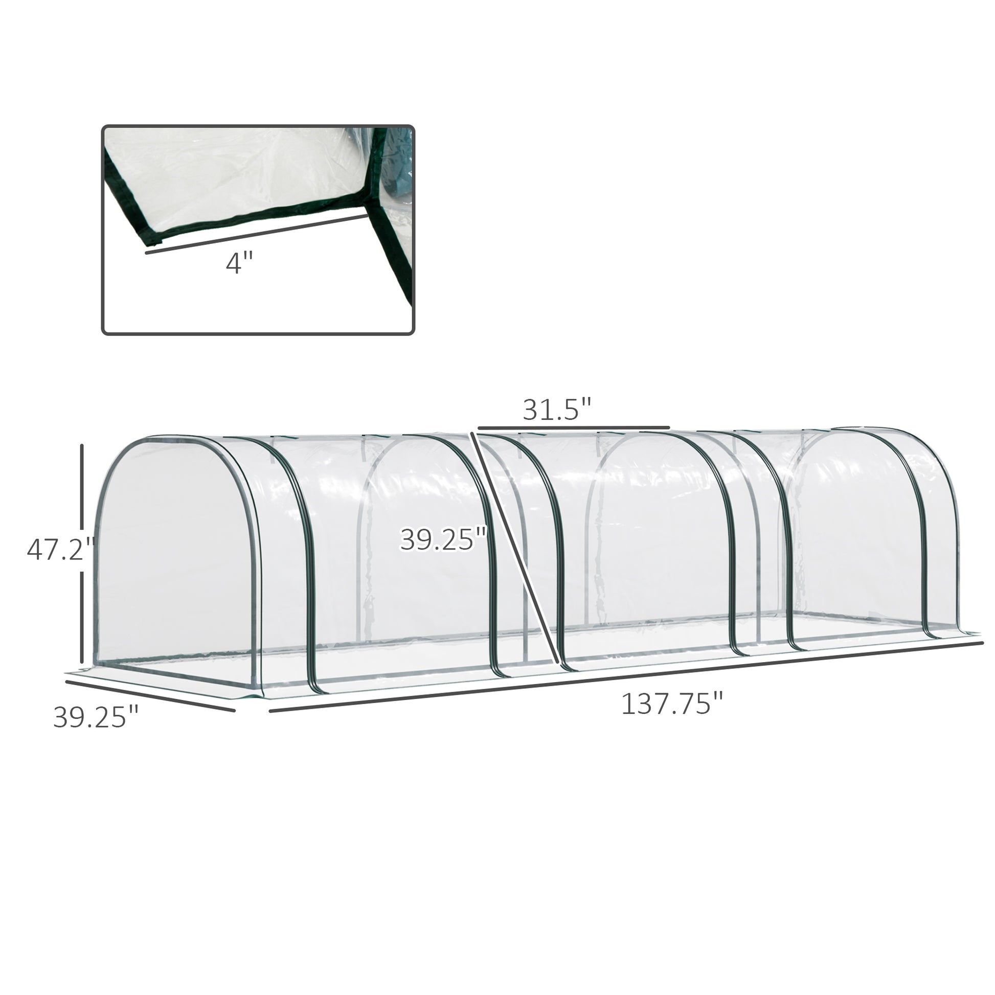 Outsunny 11' X 3' X 2.5' Mini Greenhouse, Portable Tunnel Green House With Roll Up Zippered Doors, Uv Waterproof Cover, Steel Frame, Clear Clear Pvc