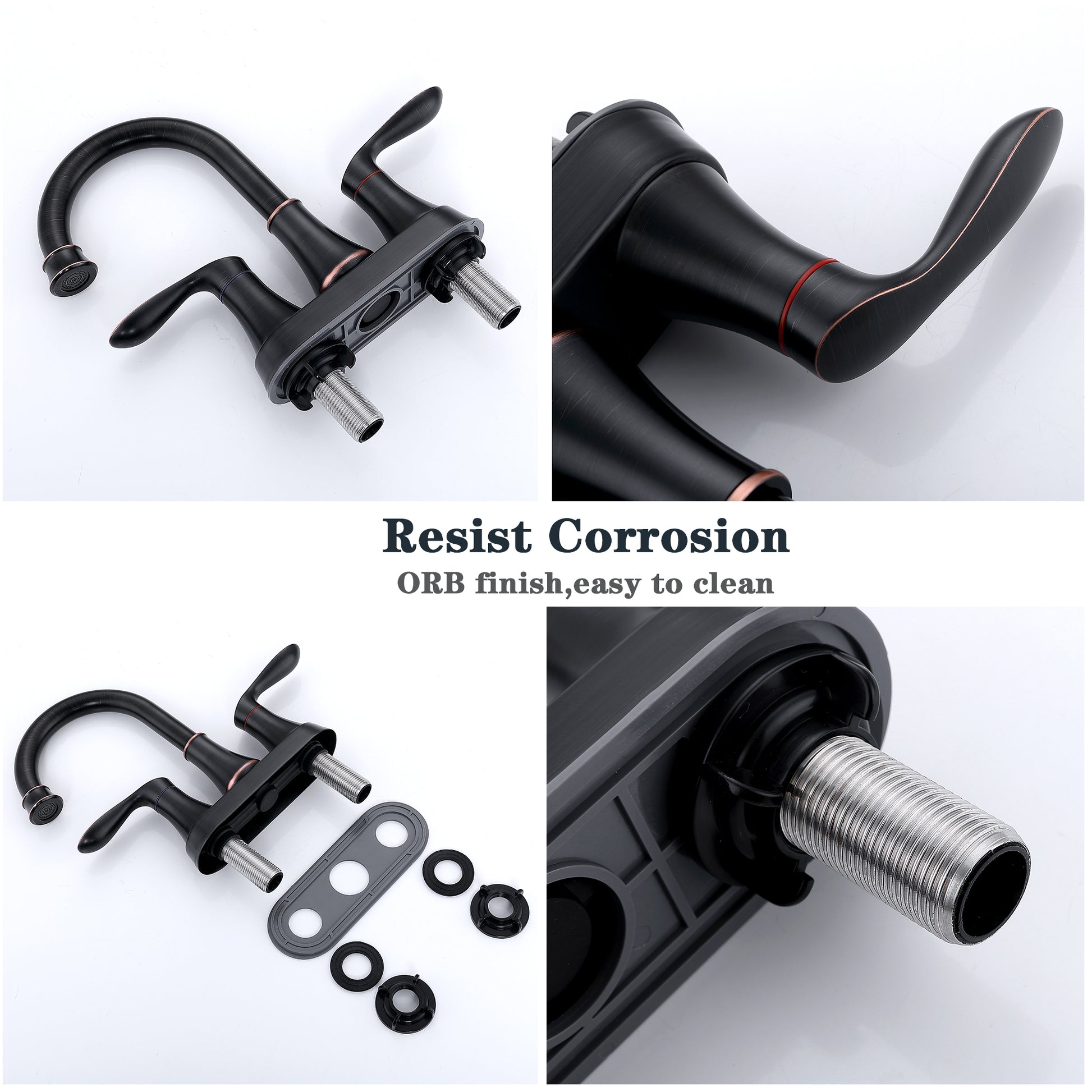 2 Handle 4 Inch Oil Rubbed Bronze Bathroom Faucet, Bathroom Vanity Sink Faucets With Pop Up Drain And Supply Hoses Oil Rubbed Bronze Metal