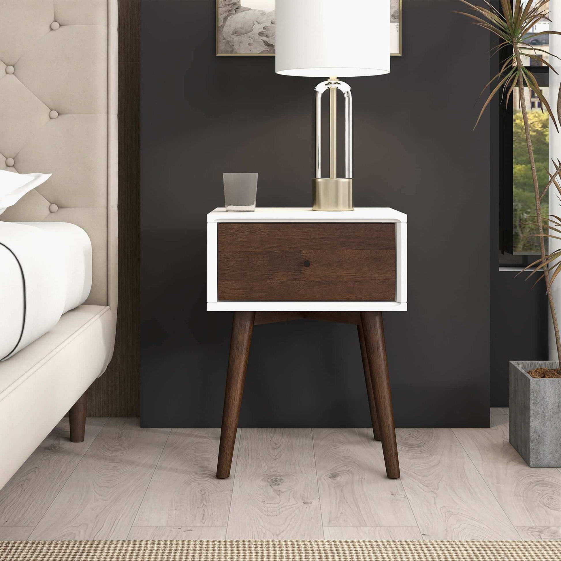 Avery Solid Wood Night Stand 1 Drawer Dark Brown,White Brown 1 Drawer Bedroom Walnut Solid Wood White Solid Wood