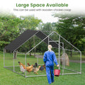 Large Metal Chicken Coop, Walk In Chicken Coop, Galvanized Wire Poultry Chicken Coop, Rabbit Duck Coop With Waterproof And Uv Protection Cover For Outdoor, Backyard And Farm. 9.8' W X 13.1' L X 6.6' H Silver Steel