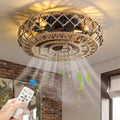 E26 Bulbs Caged Ceiling Fans With Lights Remote Control For Bedroom, Kitchen, Dining Room Black American Design Woven Rope