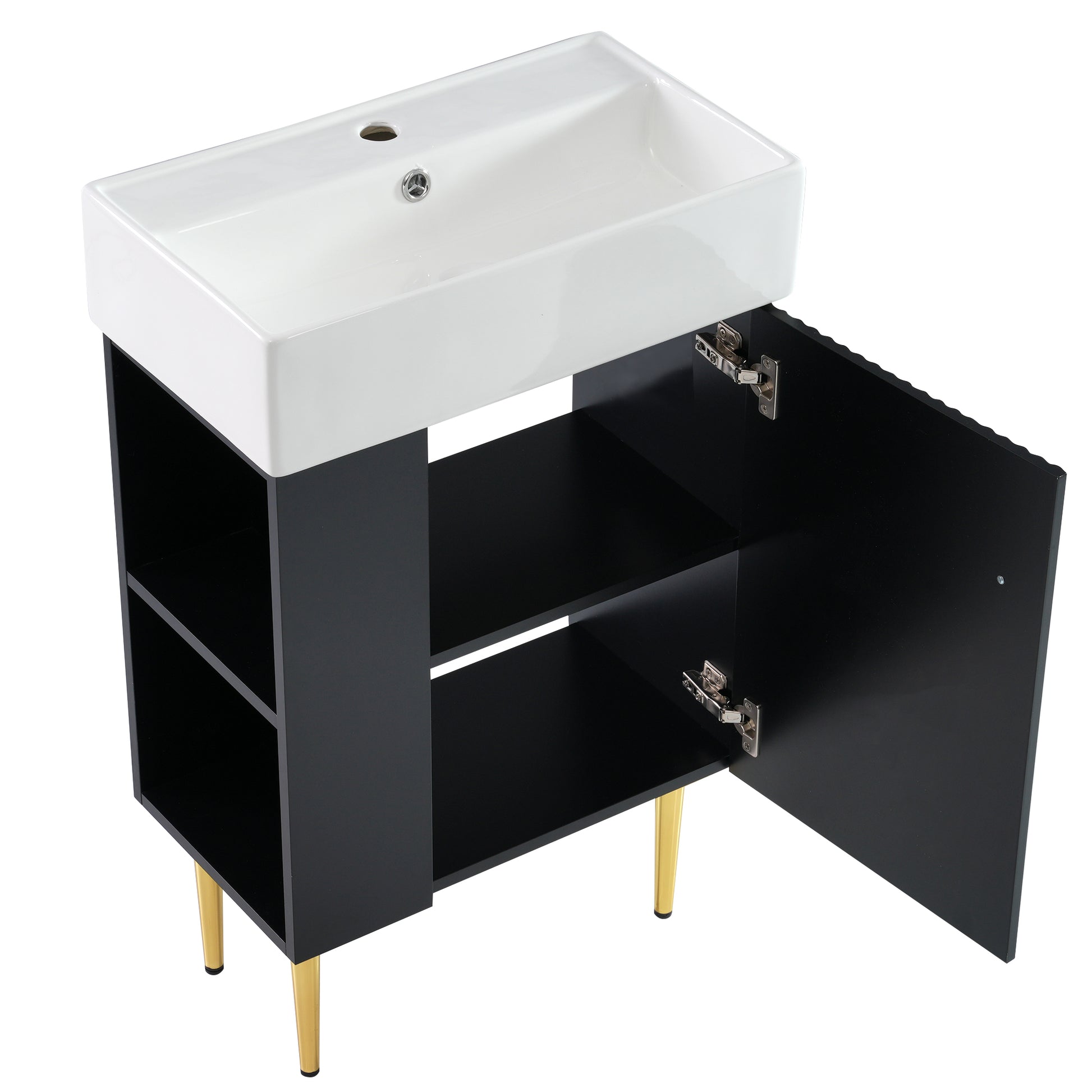 21.6" Black Bathroom Vanity, Combo Cabinet, Bathroom Storage Cabinet, Single Ceramic Sink, Left Side Storage Black Bathroom Ceramic Mdf