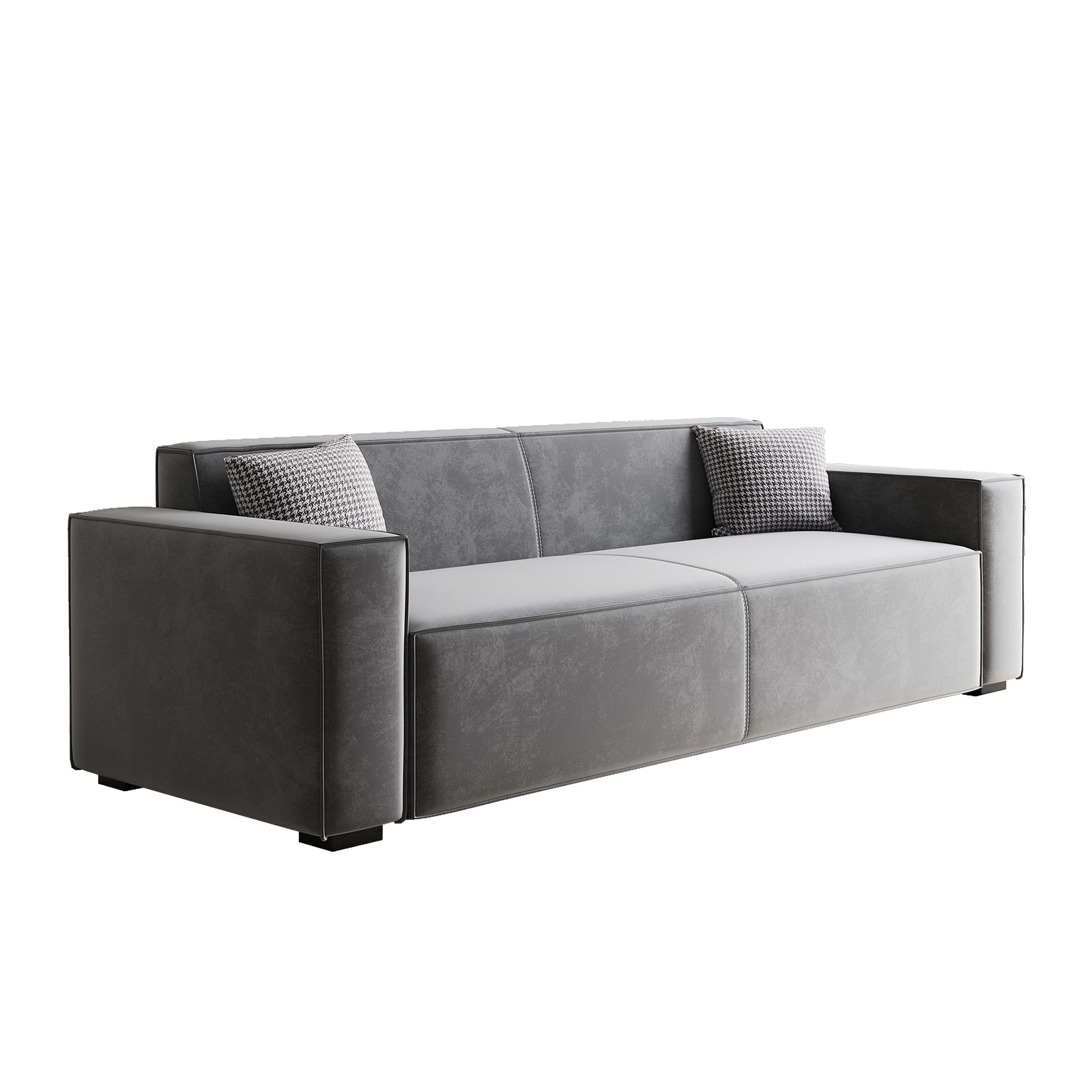 Couches For Living Room, Modern Fabric Upholstered Sofa Tufted Couch With Square Arm And 4 Solid Wood Legs 2 Pillows Decor For Living Room, Office, Apartment Gray Chenille