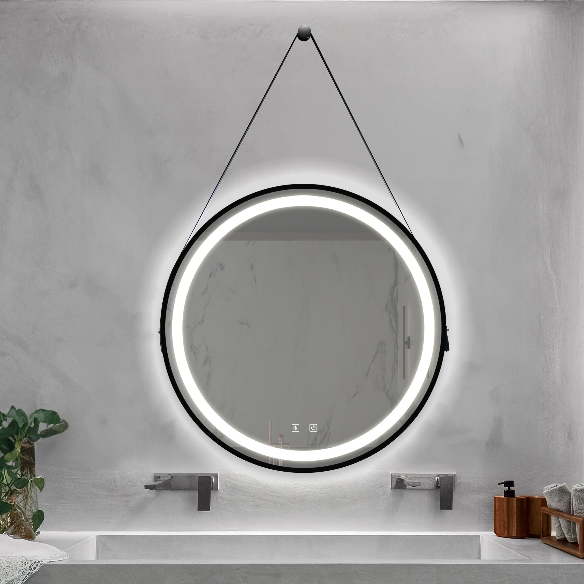 24Inch Bathroom Led Classy Vanity Mirror With Focused Backplane,Black Aluminum Alloy Frame,High Lumen,Dimmable Touch,Wall Switch Control, Anti Fog ,Cri 95 Adjustable 3000K 4500K 6000K ,Ip54 Waterproof Black And Silver Glass