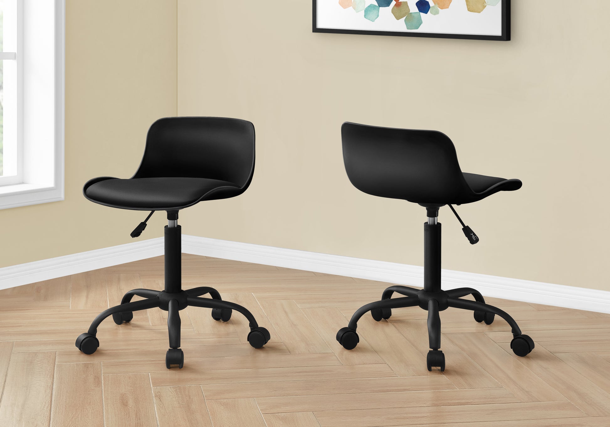 Office Chair, Adjustable Height, Swivel, Ergonomic, Computer Desk, Work, Juvenile, Black Leather Look, White Metal, Contemporary, Modern Black Foam Metal