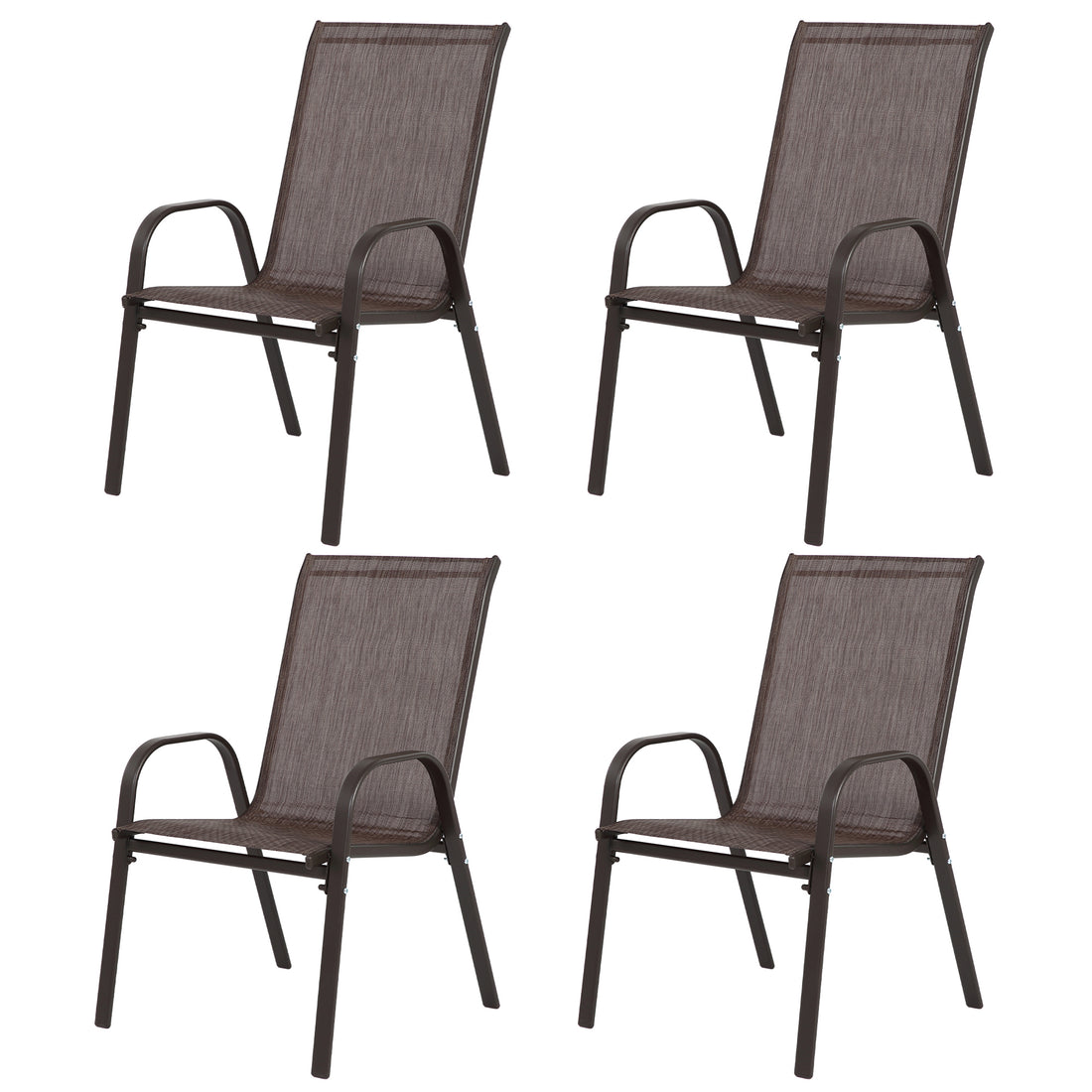 4 Piece Patio Chairs, Outdoor Camping Chairs Withtextilene Fabric, Set Of 2 Garden Chairs With Armrest High Backrest For Garden Patio Pool Beach Yard Space Saving Brown Brown Steel