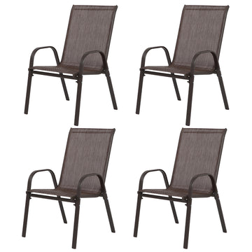 4 Piece Patio Chairs, Outdoor Camping Chairs Withtextilene Fabric, Set Of 2 Garden Chairs With Armrest High Backrest For Garden Patio Pool Beach Yard Space Saving Brown Brown Steel