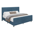 50.7'' High Headboard Corduroy Upholstered Bed Frame With Vertical Stripe Wingback And High Footboard No Box Spring Needed,King Size, Blue Box Spring Not Required King Blue Wood Bedroom Modern Bed Frame Wood