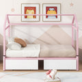 Twin Xl To King Metal Twin Size House Platform Bed With 2 Drawers, Pink Box Spring Not Required Twin Xl Pink Metal Bed Frame Metal