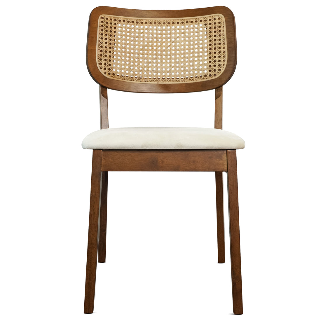 Kaden Cream Velvet Dining Chair Set Of 2 Brown,Cream Brown Rattan,Solid Wood,Velvet