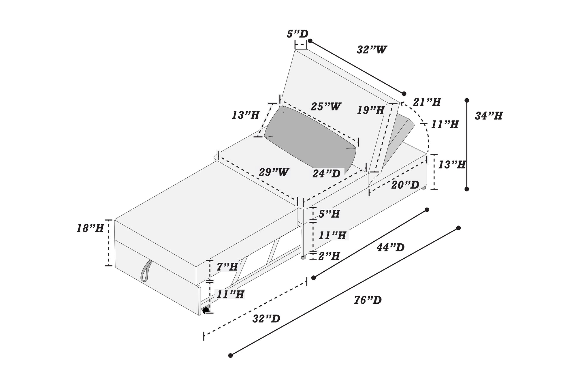 Contemporary Sleeper Sofa Chair Pillow Plush Tufted Seat 1Pc Convertible Sofa Ash Color Wide Welt Corduroy Natural Ash Corduroy Wood Primary Living Space Pillow Back Contemporary,Modern,Transitional