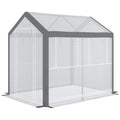 Outsunny 8' X 6' X 7.5' Walk In Greenhouse, Outdoor Gardening Canopy With 6 Roll Up Windows, 2 Zippered Doors & Weather Cover, White White Steel