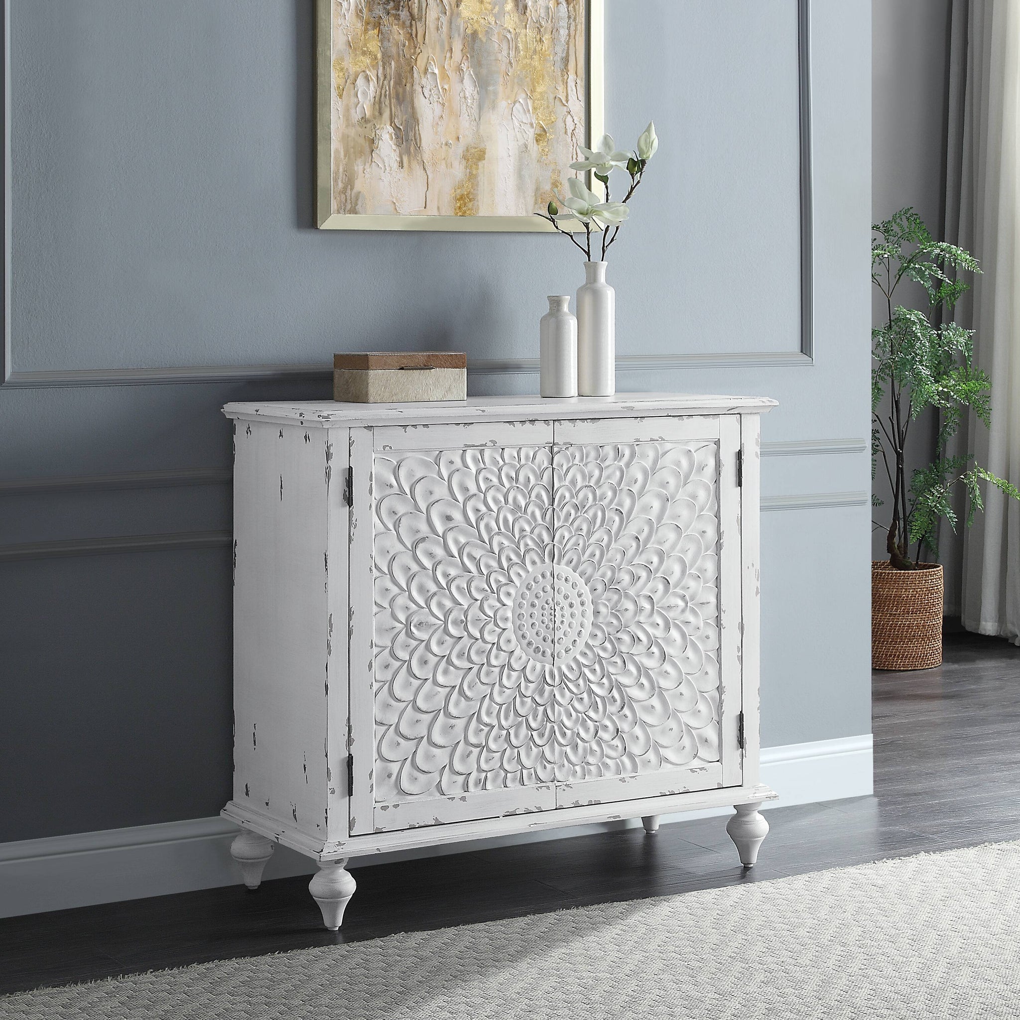 Antique White 2 Door Console Cabinet Freestanding 1 2 Shelves Antique Antique White Primary Living Space Solid Wood Mdf