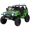 Qaba 12V Ride On Truck, Battery Powered Kids Electric Car With Parent Remote, 4 Suspension Wheels, 3 Mph Max Speed, Music, Horn & Led Lights For Ages 3 6 Years Old, Green Green Plastic