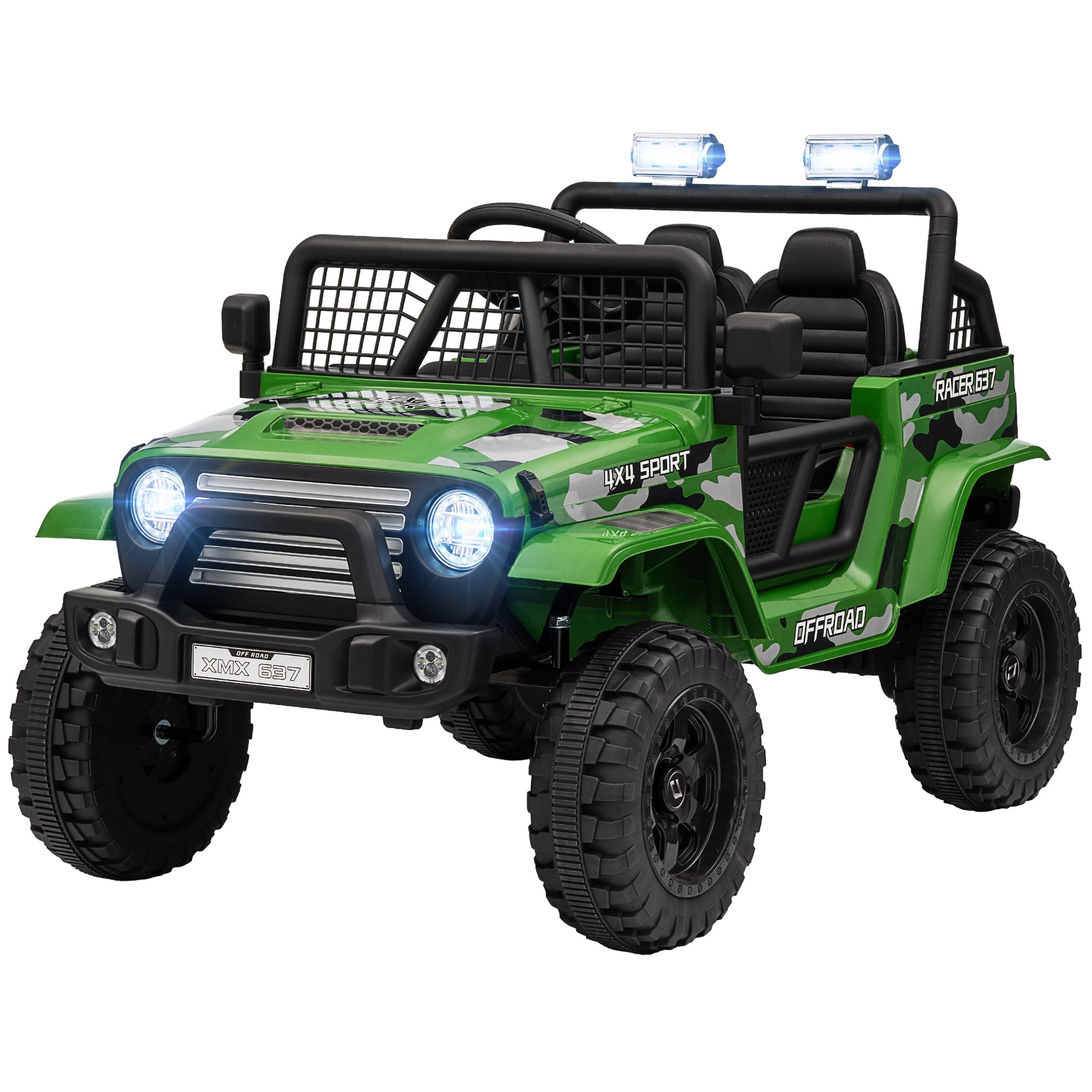Qaba 12V Ride On Truck, Battery Powered Kids Electric Car With Parent Remote, 4 Suspension Wheels, 3 Mph Max Speed, Music, Horn & Led Lights For Ages 3 6 Years Old, Green Green Plastic