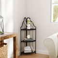 3 Tier Corner Open Shelf,Bookcase Freestanding Shelving Unit,Plant Stand Small Bookshelf For Living Room, Home Office, Kitchen, Small Space Black Corner Office American Design,Rustic Iron