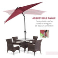 Outsunny 9' X 7' Solar Umbrella, Led Lighted Patio Umbrella For Table Or Base With Tilt & Crank, Outdoor Umbrella For Garden, Deck, Backyard, Pool, Beach, Wine Red Red Steel