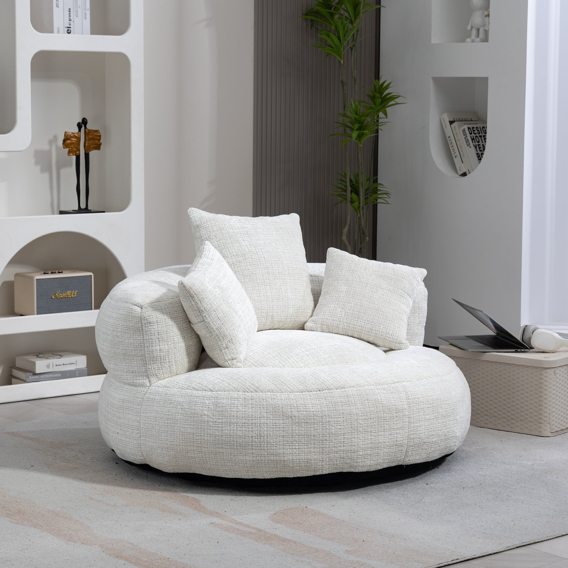 Coolmore Lazy Sofa Durable Comfort Lounger High Back Bean Bag Chair Couch With Three Pillows For Adults And Kids, Indoor & Outdoor, Single Gaming Sofa Chair For Bedroom,Office Beige Chenille Beige Foam Chenille 1 Seat