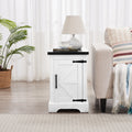 Farmhouse End Table Nightstand Rectangular Farmhouse End Table With Barn Door And Adjustable Storage Shelf, Rustic Sofa Side Table For Living Room, Bedroom, White White Black Mdf