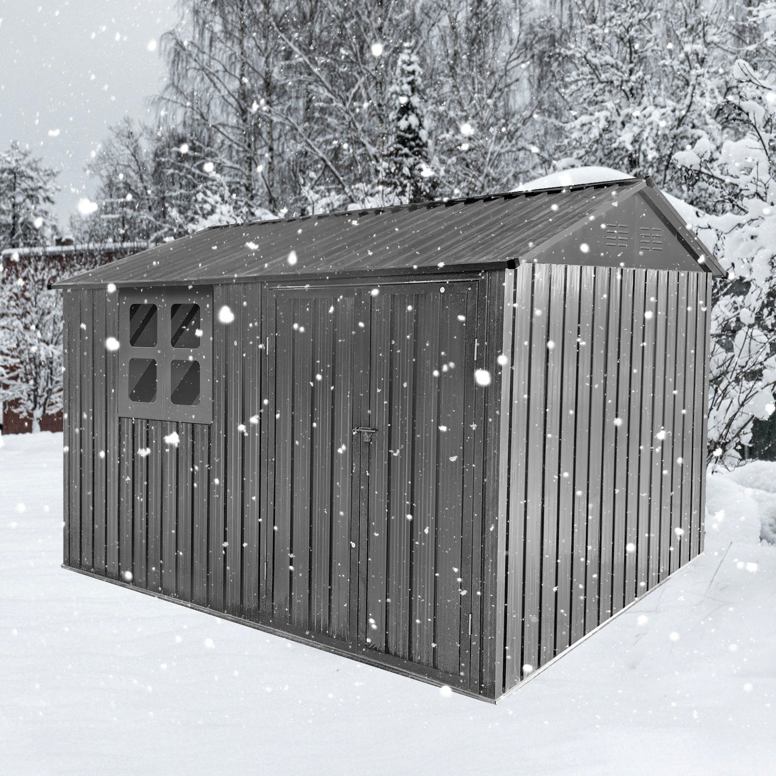 Metal Garden Sheds 6Ftx8Ft Outdoor Grey With Window Grey Metal