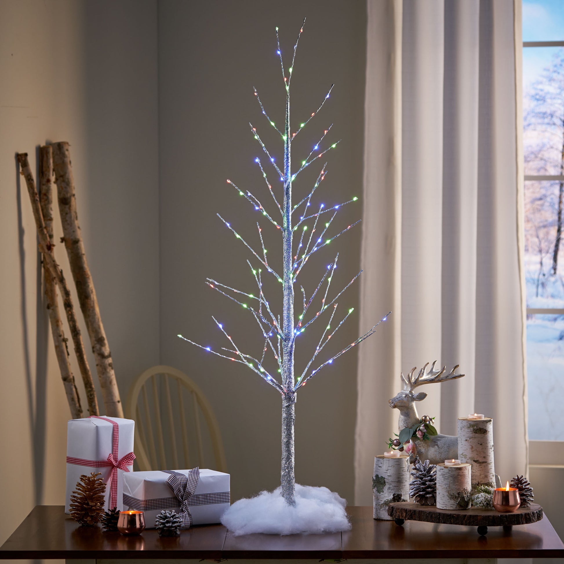 4Ft Paper Led Tree Silver Iron