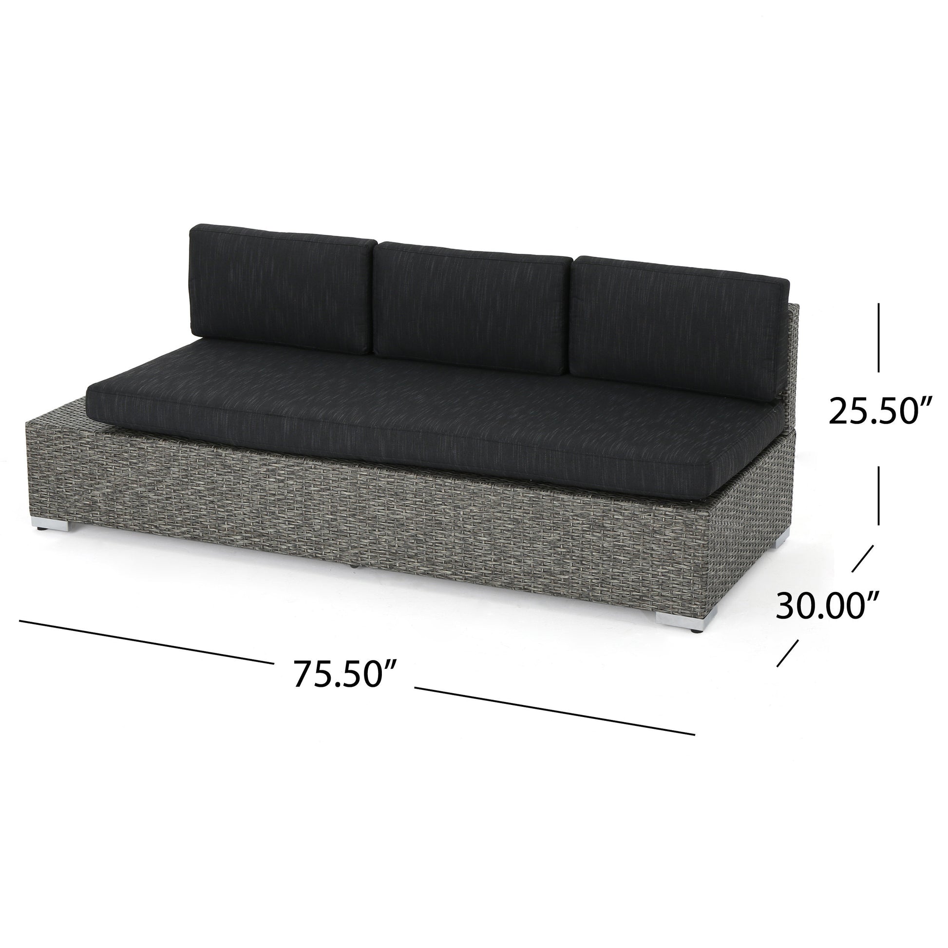 Puerta Left 3 Seater Sofa Black Gray Fabric