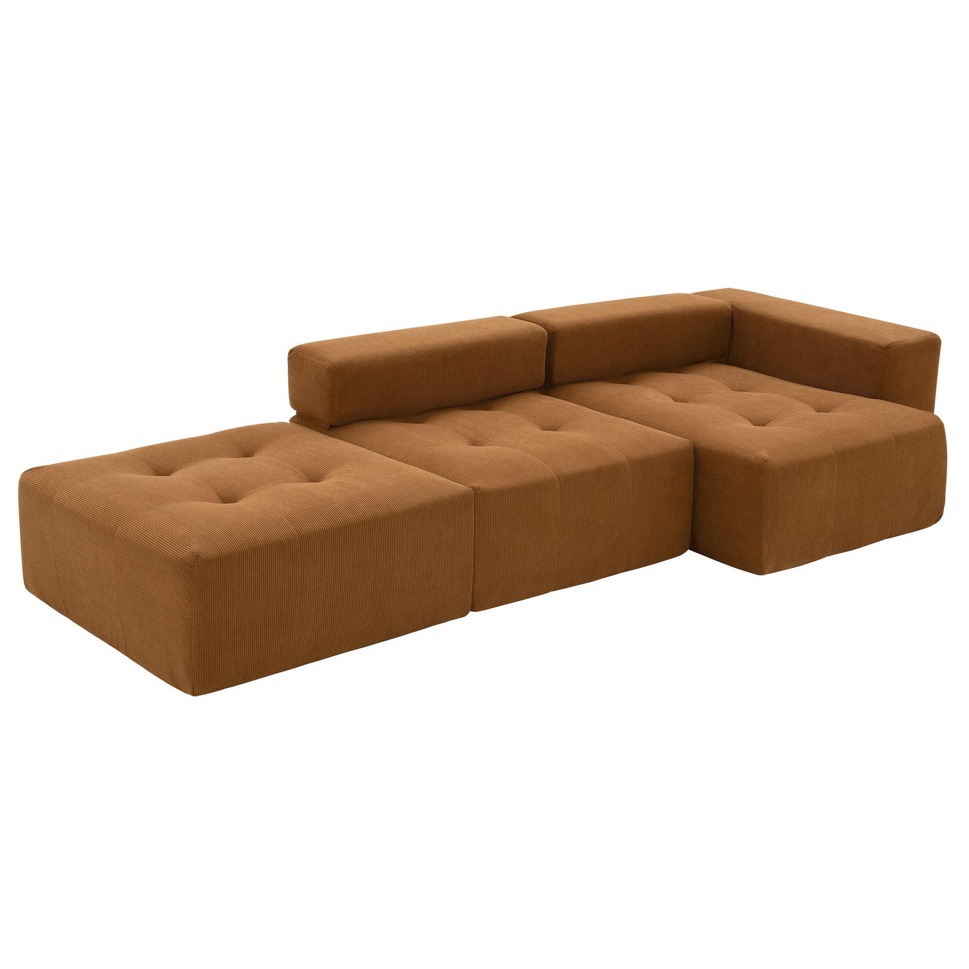 105.5'' L Shaped Modular Sectional Sofa,Minimalist Corduroy Floor Couch Set,Convertible Foam Filled Cloud Couch For Living Room,3 Pc Free Combination,No Assembly Required,3 Colors Brown Corduroy 4 Seat