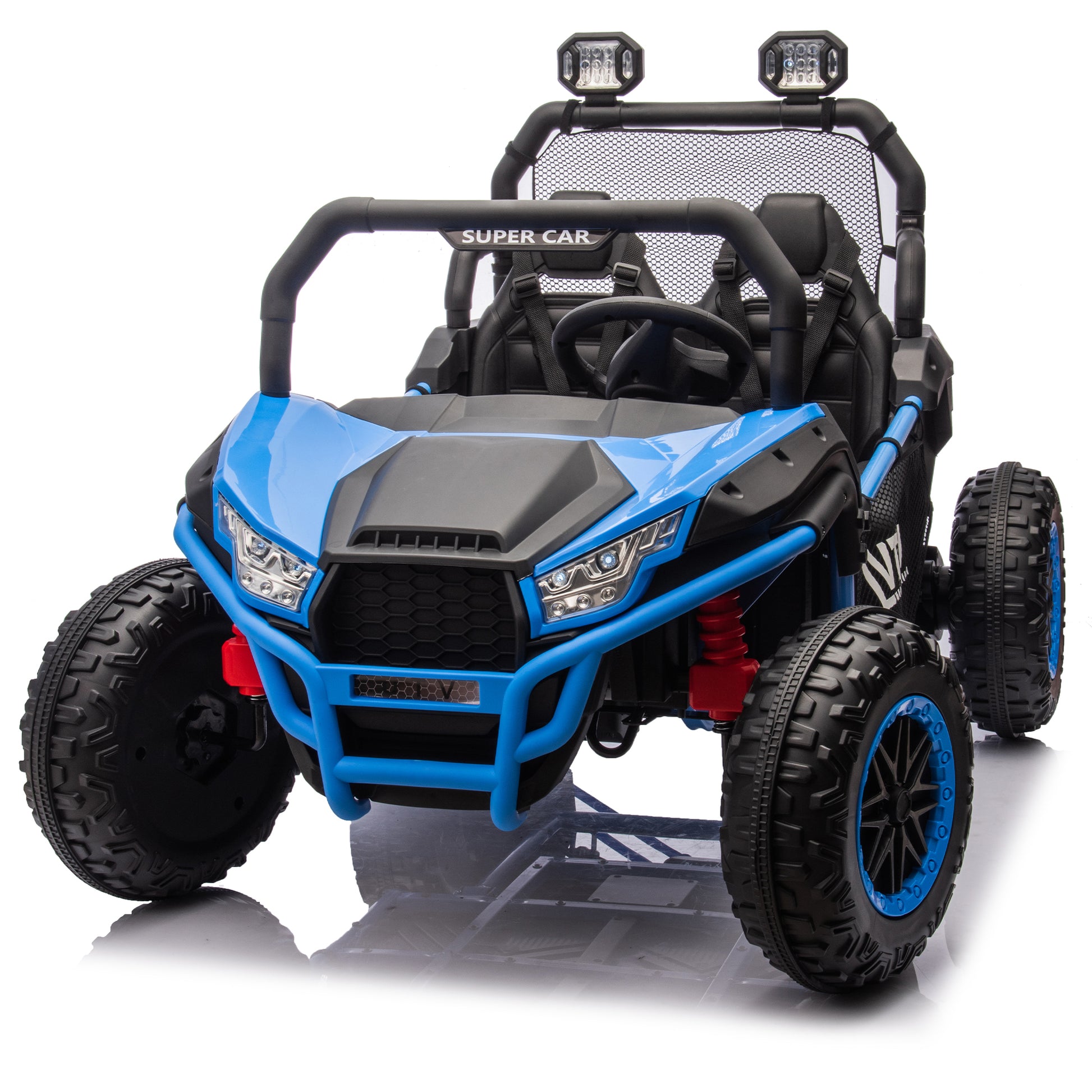 24V Two Seater Kids Ride On Utv W Parents Control,400W Super Power,Four Wheel Suspension,Led Light With Rear Searchlight,Bluetooth,Mp3,Music,Rear Storage Space,Speeds 3.73 4.97Mph For Kids Aged 3 . Blue 50 99 Lbs Polypropylene