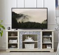 Mantel Stone Tv Media Stand With With Faux Stacked Stone Surround, Modern Entertainment Console With Open Storage Space,White, 58.31