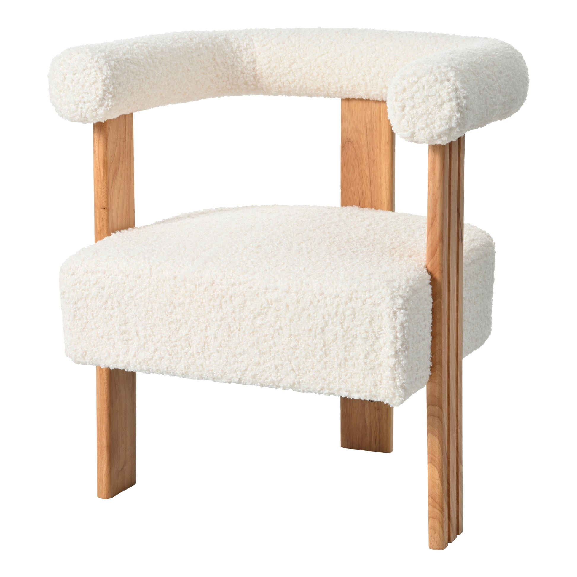 Mid Century Modern Barrel Accent Chair, Upholstered Kitchen & Dining Room Chairs With Arms, Teddy Velvet Boucle Accent Chairs Side Chairs For Kitchen Living Room Bedroom, White White Teddy