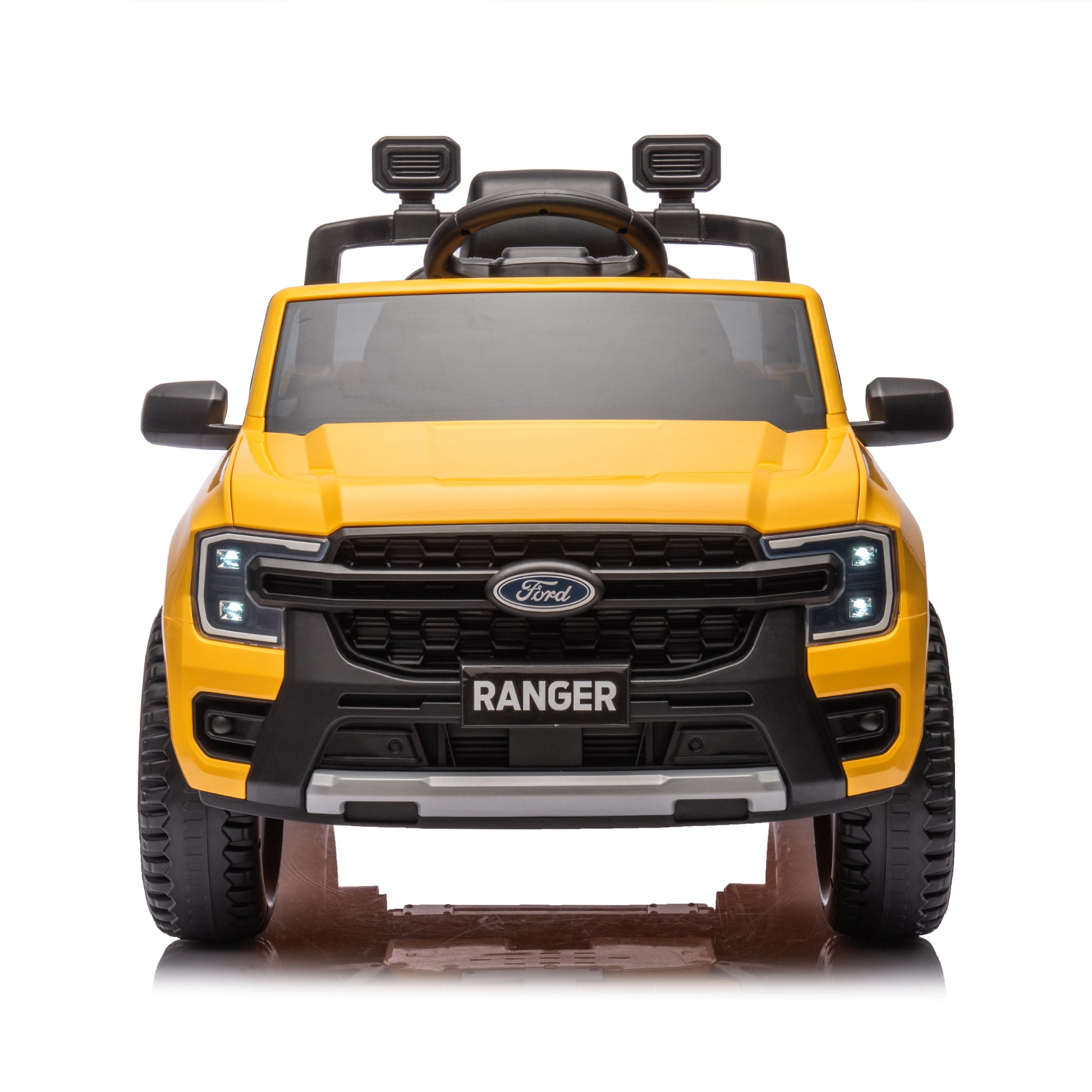 12V Kids Ride On Car W Parents Remote Control,Licensed Ford Ranger,2Wd,Rear Wheel Suspension,Low Start,Headlight,Horn,Mp3,Bluetooth,Adjustable Speed,Speed 1.86 4.97 Mph For Kids Aged 3 6. Yellow 50 99 Lbs Polypropylene