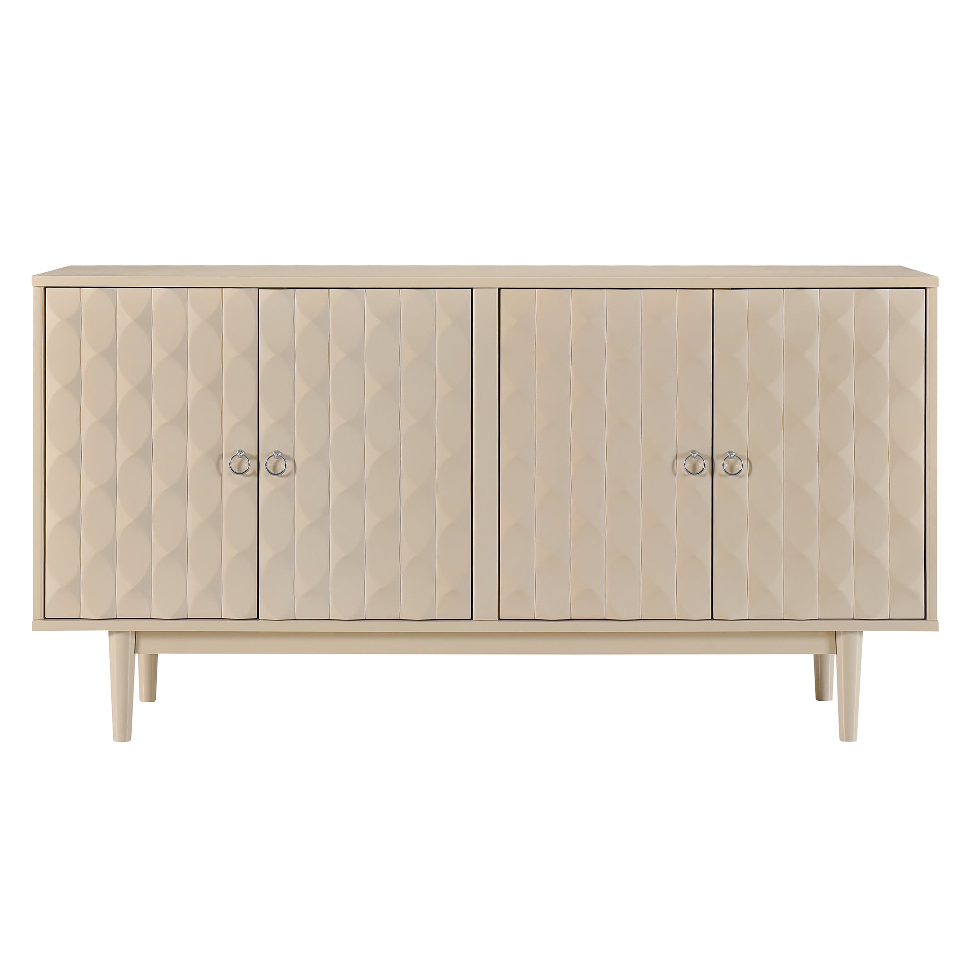 Modern 4 Door Sideboard With Convex Pattern Doors And 2 Silver Handle For Living Room, Dining Room, Kitchen Almond Almond Mdf