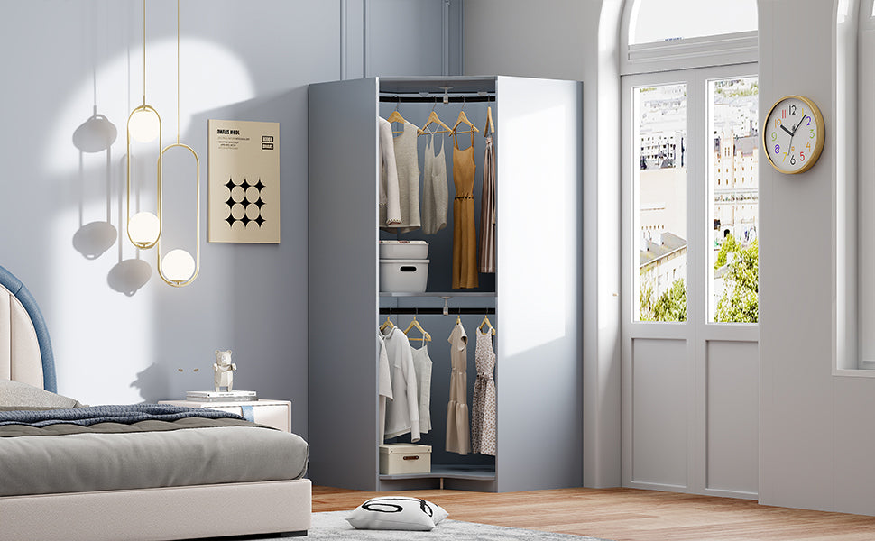 Polygon Corner Wardrobe, Gray Gray Particle Board