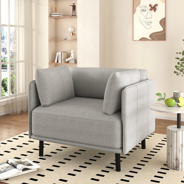 39" Vintage Grey Lounge Chair With Polyester Upholstery, Solid Wood Frame And Steel Legs, Comfortable Accent Seating For Living Room, Bedroom, Or Office Grey Polyester,Solid Wood Mdf,Steel