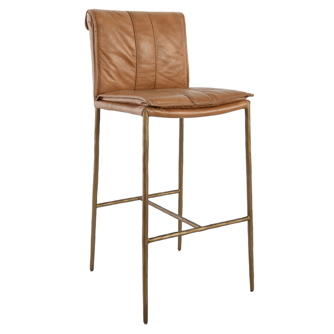 Iva 31 Inch Bar Stool Chair, Padded, Rolled Back, Tan Top Grain Leather Brown Leather