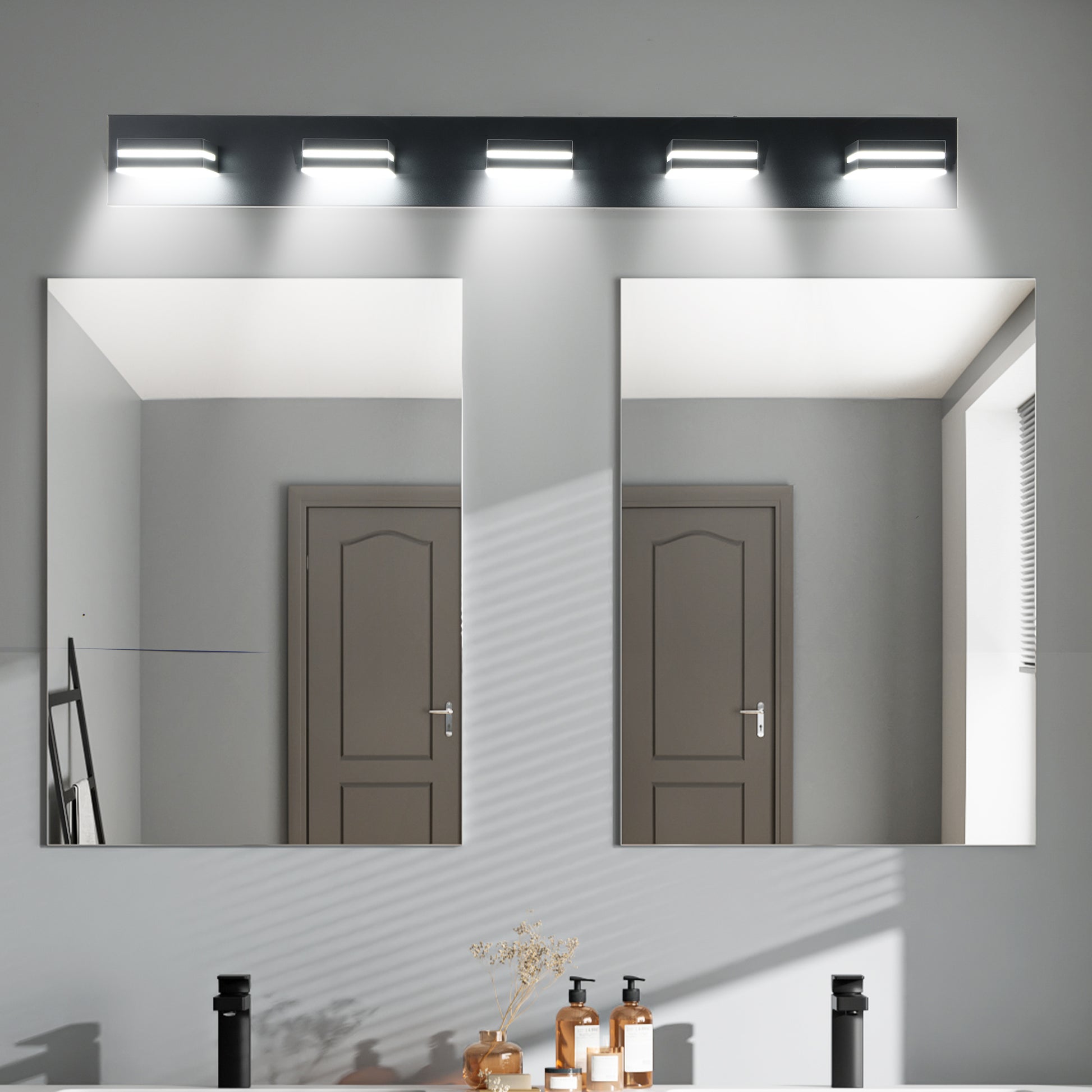 Modern Black Led Vanity Light, 5 Lights Wall Sconce For Bathroom And Mirror, Sleek Minimalist Design, Energy Efficient, Easy To Install Black Iron